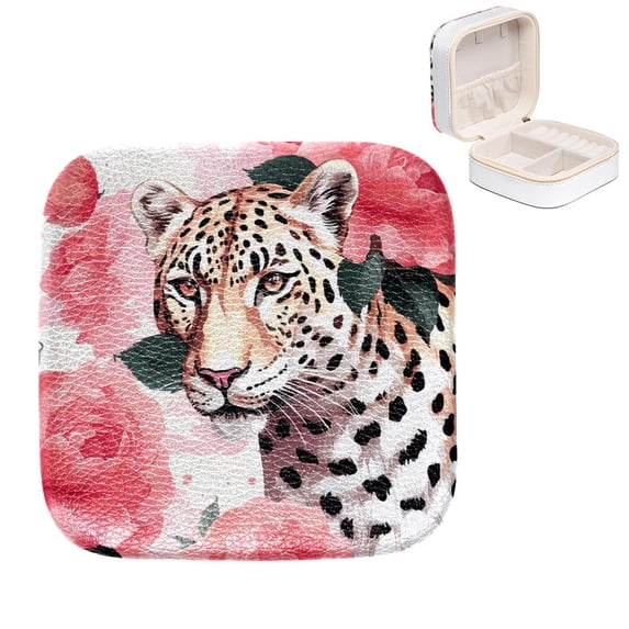 Mother's Day Leopard Elegant Jewelry Box with Customizable Grids for Rings, Earrings, Bracelets - Compact and Portable
