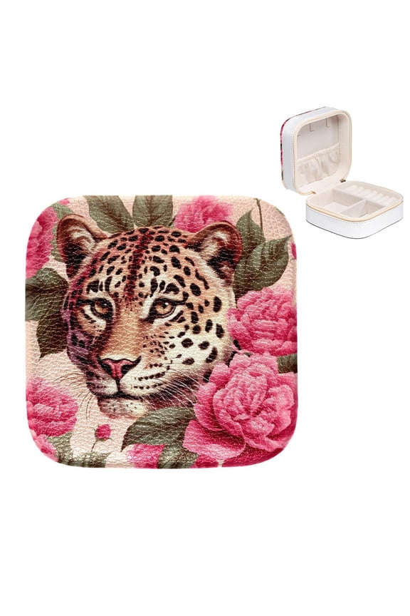 Mother's Day Leopard Portable Jewelry Box with Customizable Interior Grid System