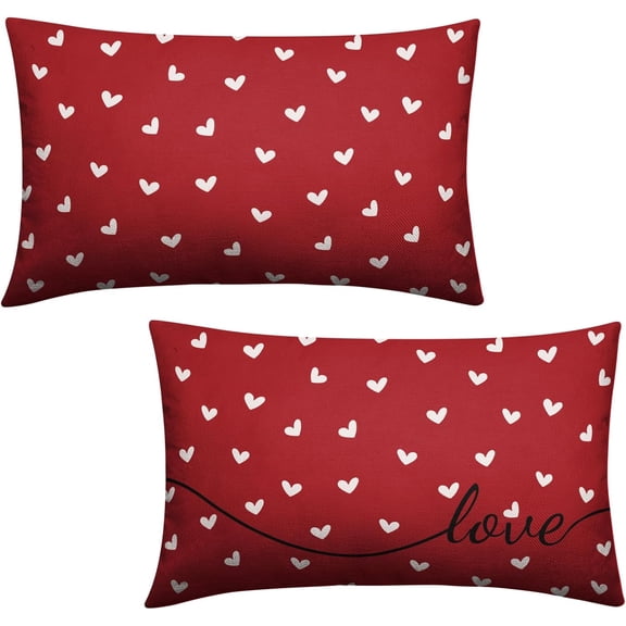 Mother's Day Lumbar Pillow Covers 12x20 Set of 2 Red Hearts Love Outdoor Throw Pillow Covers Sweet Romantic Decorative Pillowcase for Anniversary Wedding Sofa Couch