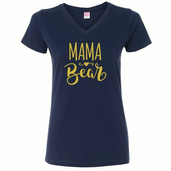 Mother's Day Mama Bear with Heart Women's V-Neck Fine Jersey Tee-Vintage Navy-XXXL
