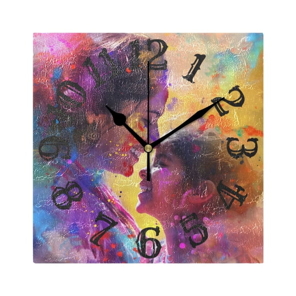 Mother's Day Mom Baby Wall Clock Square Silent Non Ticking Battery Operated Clock for Home Bathroom Kitchen Bedroom Living Room