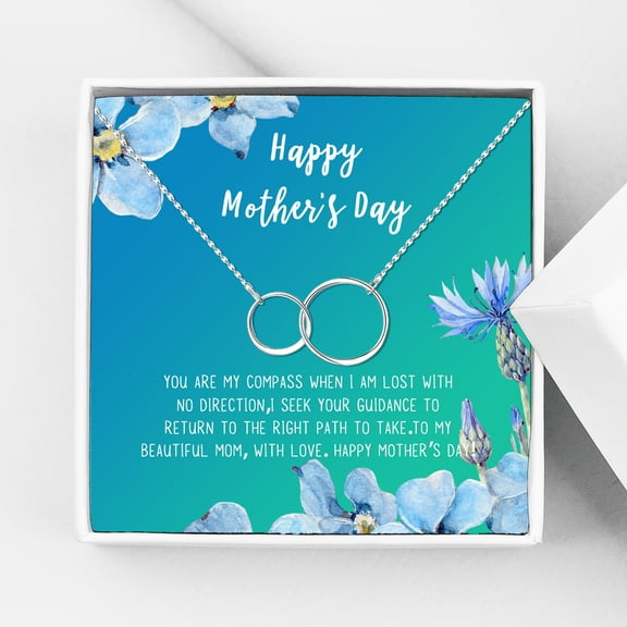 Mother's Day Necklace and Card, Gift for Mom, Gift for Her, Card Necklace Mother's Day Present, Heart Necklace for Mother's Day, Pendant Necklace for Mother [Silver Infinity Ring, 18" Chain]