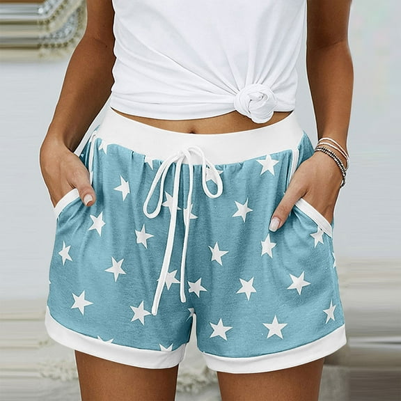 Mother's Day POROPL Shorts for Women Summer Fashion Elastic Waist Shorts with Pockets Star Home Sleeper Short