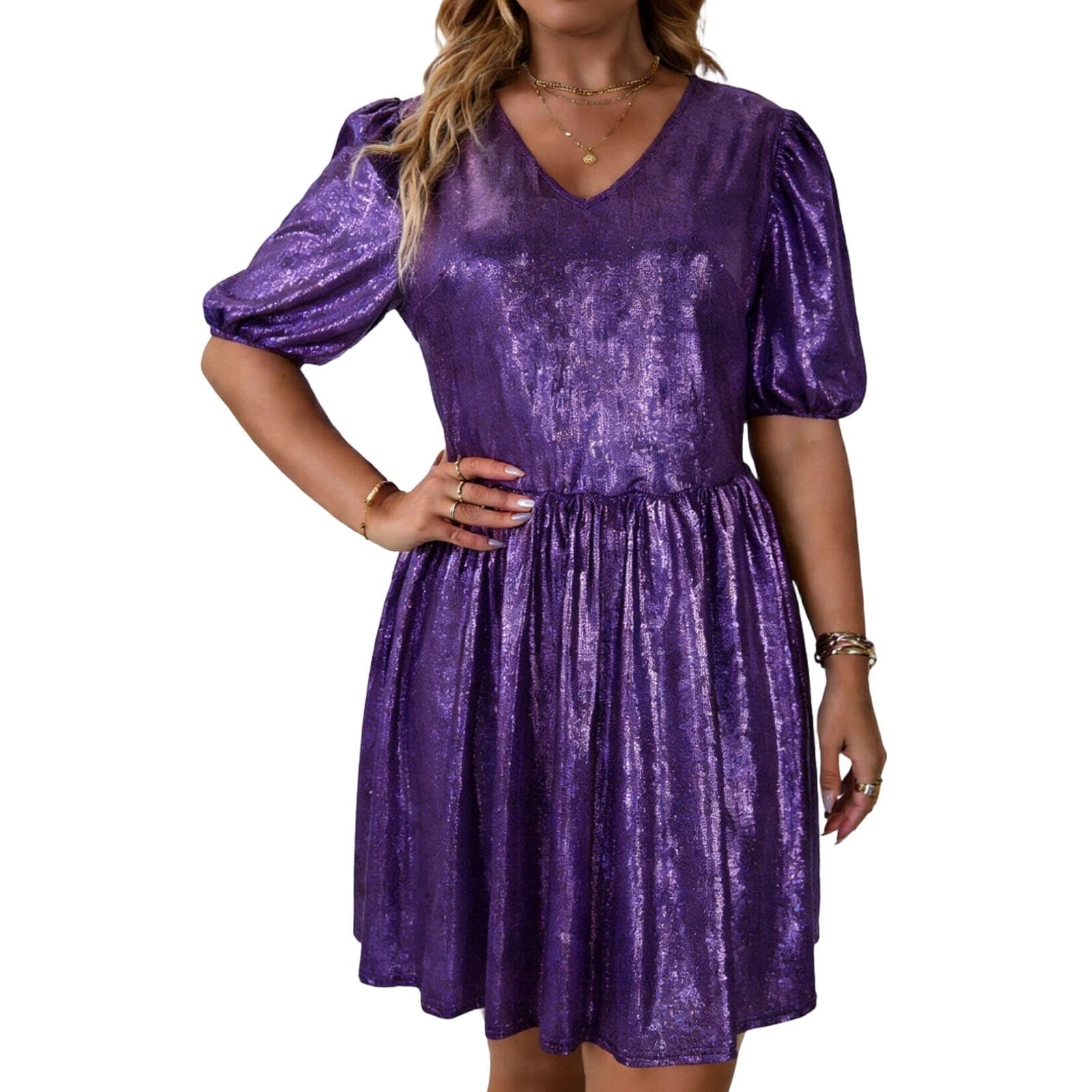 Polyester Sundress POROPL Women's Plus Size Gray Maxi Sundress, V-Neck, Polyester, Split ...
