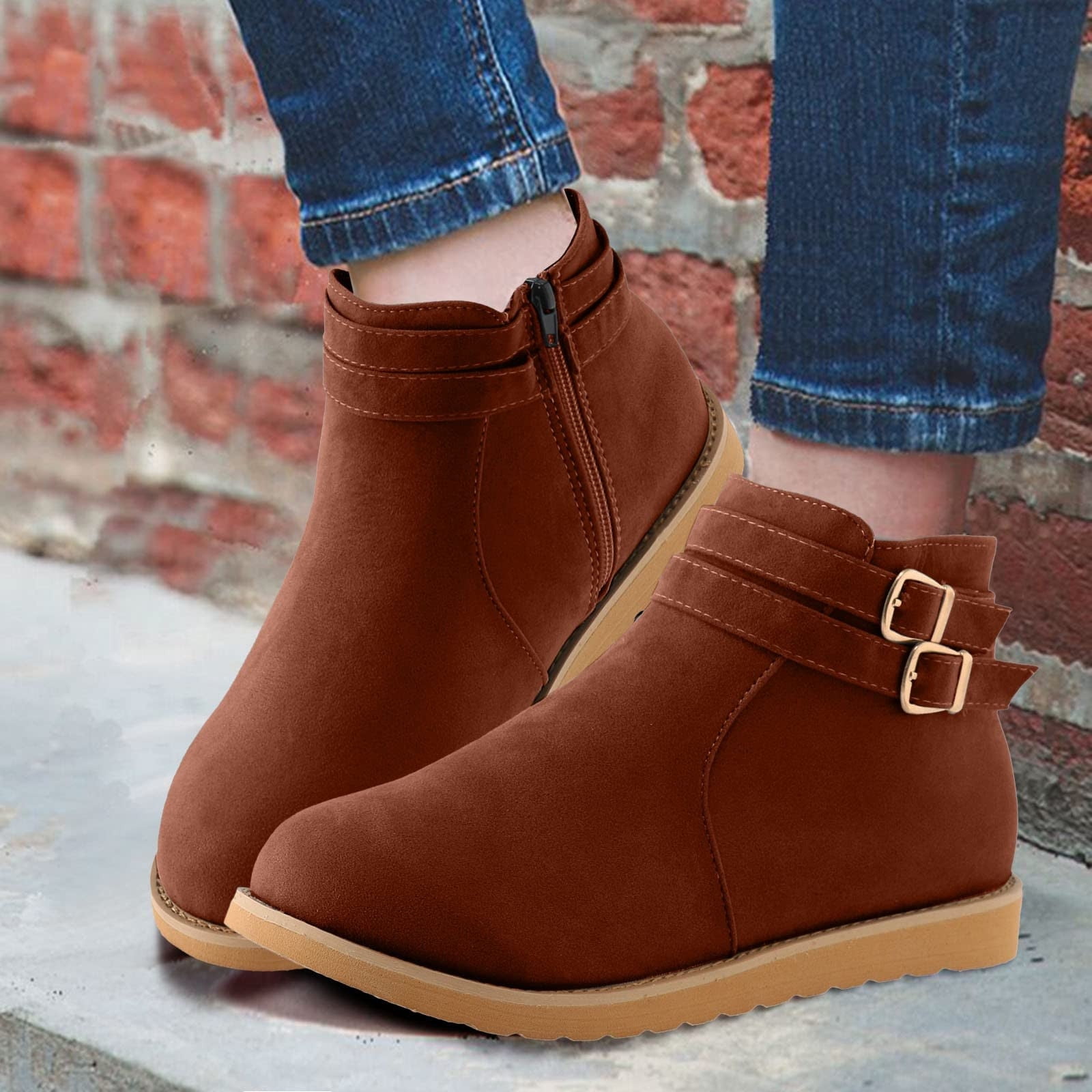 Womens flat brown booties hot sale