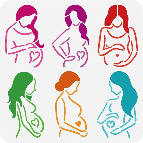 Mother's Day Painting Stencil 11.8x11.8inch Reusable 6 Styles Pregnant Woman Pattern Drawing Template DIY Maternal Love Decoration Stencil for Painting on Wood Wall Fabric Furniture for DIY
