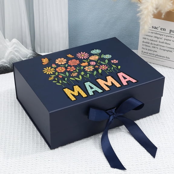 Mother's Day Paper Gift Box with Magnetic Closure and Ribbon, 11.4×8.6×4.1 in & 8.6×6.3×3.3 in, 5 Colors Elegant Decorative Gift Packaging Box for Mom