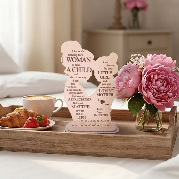 Mother's Day Parent-Child Wooden Desk Figurine, Mothers Day Decorations Desk Figurine, Sentimental "To My Mom" Desktop Plaque, Creative Home Decor Mothers Day Gifts 1Pcs