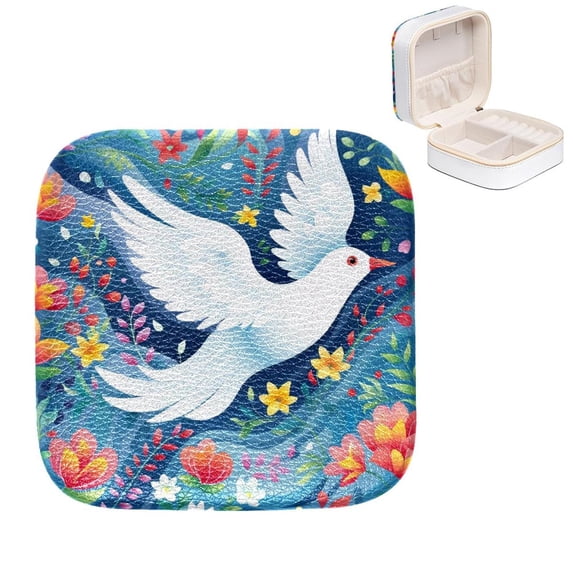 Mother's Day Peace Dove Compact Jewelry Box Organizer with Small Grid and Stylish Design