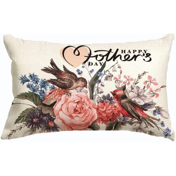 Mother''s Day Pillow Cover,Ink Painting Flowers Birds Happy Mother''s Day Decorative Lumbar Throw Pillow Cover Case Cushion Home Bed Sofa Car Cotton Linen 12x30 Inches