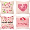 thumbnail image 1 of Mother''s Day Pillow Covers 18x18 Inch Set of 4 Spring Flower Leaf Heart Decorative Pillow Cover Mother''s Day Pillowcase Gift for Mom Farmhouse Linen Pillow Cushion Case for Sofa Bed Couch, Pink, 1 of 6