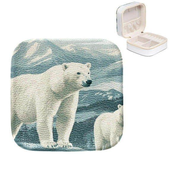 Mother's Day Polar Bear Portable Jewelry Box with DIY Grids for Rings, Earrings, and Bracelets