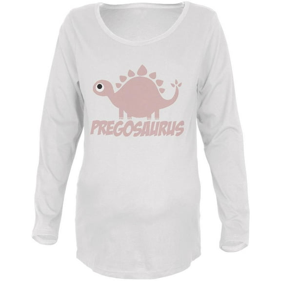 Mother's Day Pregosaurus Funny Dinosaur Maternity Soft Long Sleeve T Shirt White MD