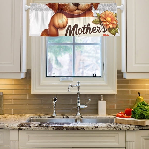 Mother's Day Puppy Dog Curtain Valances Farmhouse Design Window Treatment Decor Blackout Rod Pocket for Windows Living Room Kitchen 54" x 18"