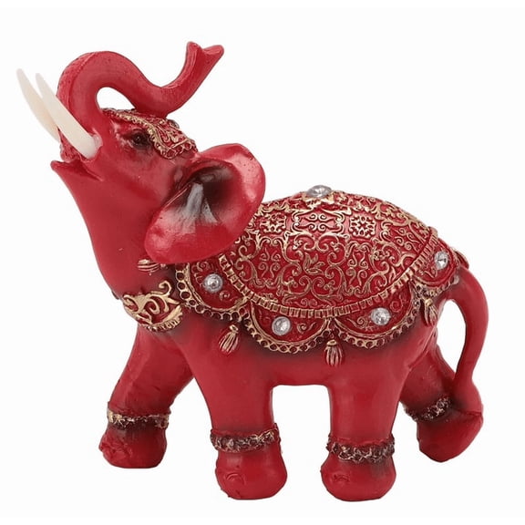 Mother's Day Red Elephant Statue for Wealth and Good Luck, Resin Figurine with Decorative Ceremonial Clothing, Compact Size for Shelf or Desk, Unique Gift for Mom Who Collects Elephant Figurines