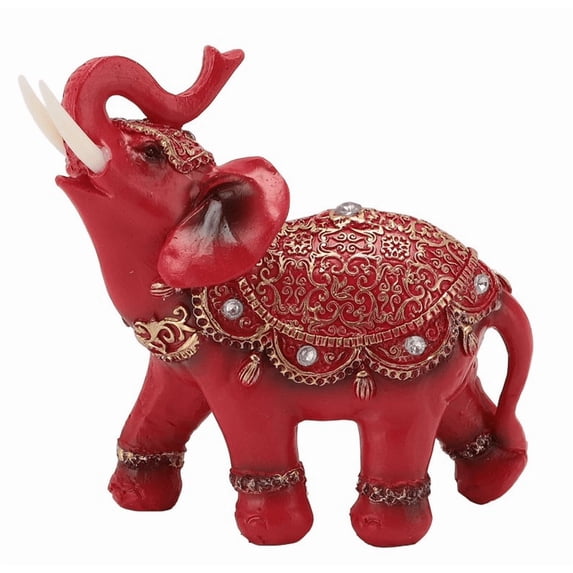 Mother's Day Red Elephant Statue for Wealth and Good Luck, Resin Figurine with Decorative Ceremonial Clothing, Compact Size for Shelf or Desk, Unique Gift for Mom Who Collects Elephant Figurines