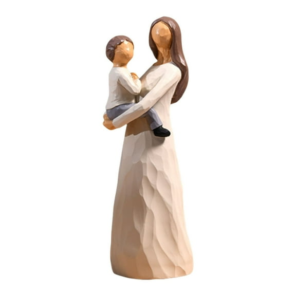 Mother's Day Resin Mother and Child Figurine Heartwarming Hand-Painted Statue for Desktop ornament Party Decor Mom Birthday Gift from Daughter and Son 1PCS