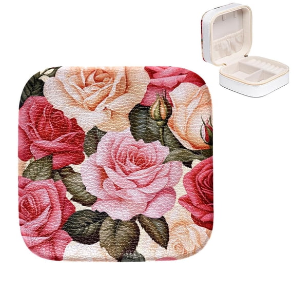 Mother's Day Rose Compact Jewelry Box with Freely Assembled Grids for Rings, Earrings, Bracelets
