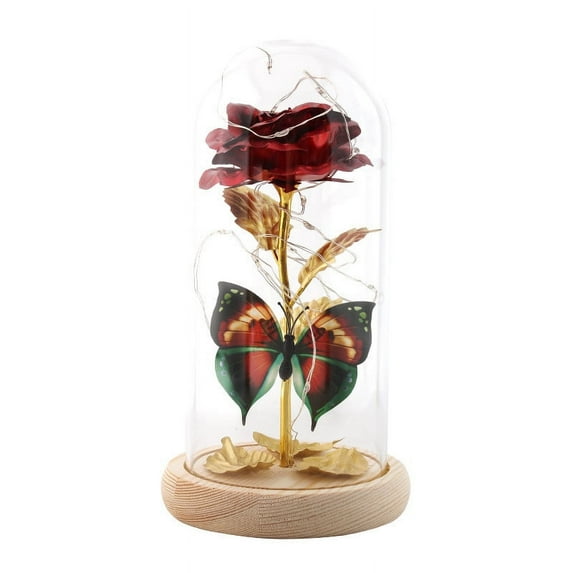 Mother's Day Rose Gifts for Mom,Light Up Preserved Rose Flower Butterfly in Glass Dome,Personalized Birthday Gifts,Valentines Da Gifts, Gifts for Mom,Eternal Roses in Dome Glass