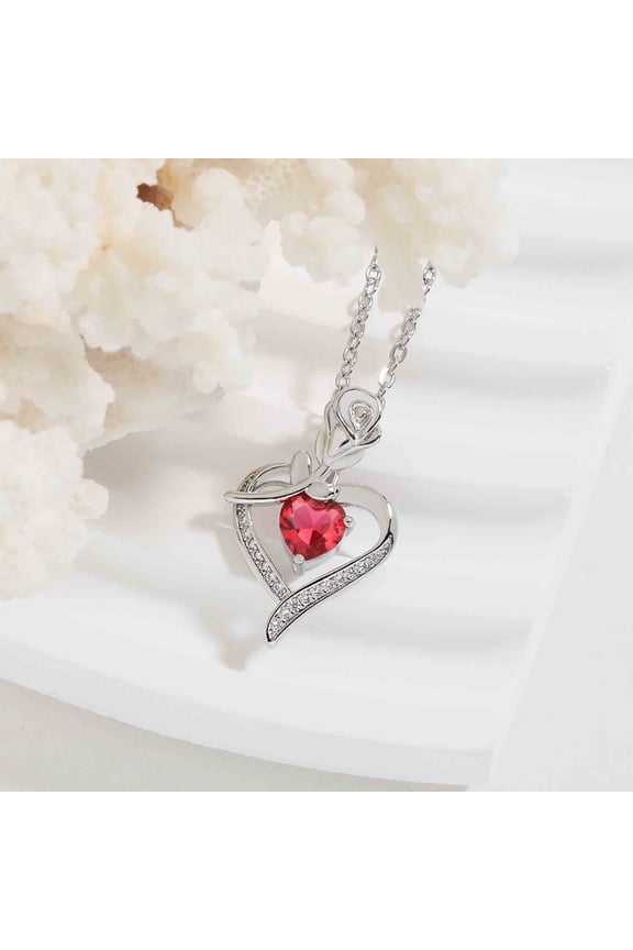 Mother's Day Rose Heart Pendant Necklace for Women, Inlaid Birthstone Heart Shaped Adjustable Chain Fashion Jewelry, Sentimental Gift for Mom Wife Birthday Anniversary