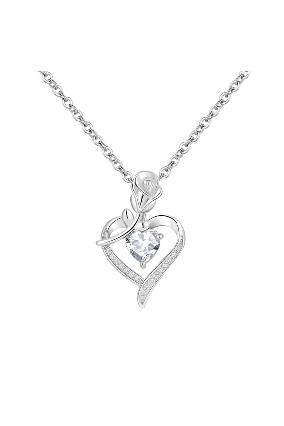 Mother's Day Rose Heart Pendant Necklace for Women, Inlaid Birthstone Heart Shaped Adjustable Chain Fashion Jewelry, Sentimental Gift for Mom Wife Birthday Anniversary