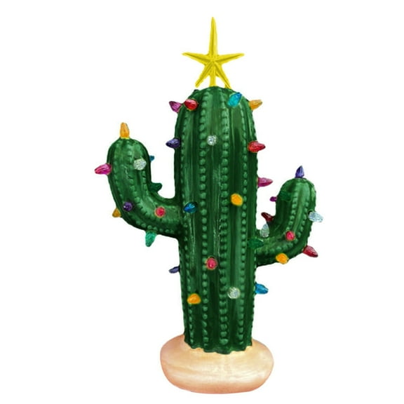 Mother's Day Sale Clearance - Cactus Christmas Tree With Lights Lighted Resin Ceramic Christmas Tree Vintage Christmas Cactus Decor Light Up Christmas Tree Cactus For Xmas Home Tabletop Decorations