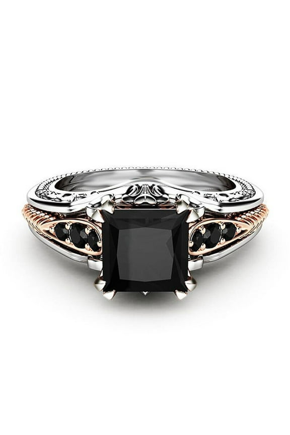 Mother's Day Sale Clearance - Fashion Women Copper Rings Black Gemstone Jewelry Wedding Rings Size 6-10