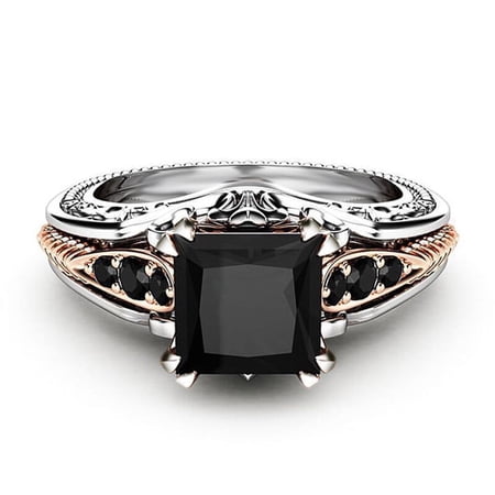Mother's Day Sale Clearance - Fashion Women Copper Rings Black Gemstone Jewelry Wedding Rings Size 6-10
