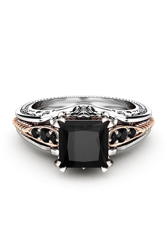 Mother's Day Sale Clearance - Fashion Women Copper Rings Black Gemstone Jewelry Wedding Rings Size 6-10