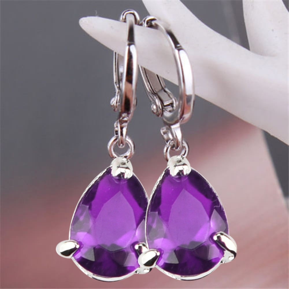HUAZHAI Mother's Day Sale- Drop 925 Amethyst Silver Wedding Dangle Earrings Cut Jewelry Charming Earrings