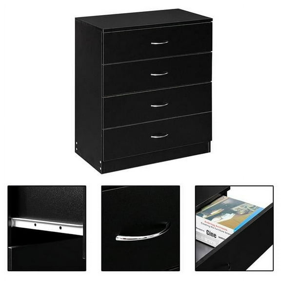 Mother's Day Sales - Drawer Floor Dresser Cabinet Bedroom Storage Cupboard Wooden Storage Cabinet Clothes Cabinet Fashion Home Furniture (4-Drawer, Black)