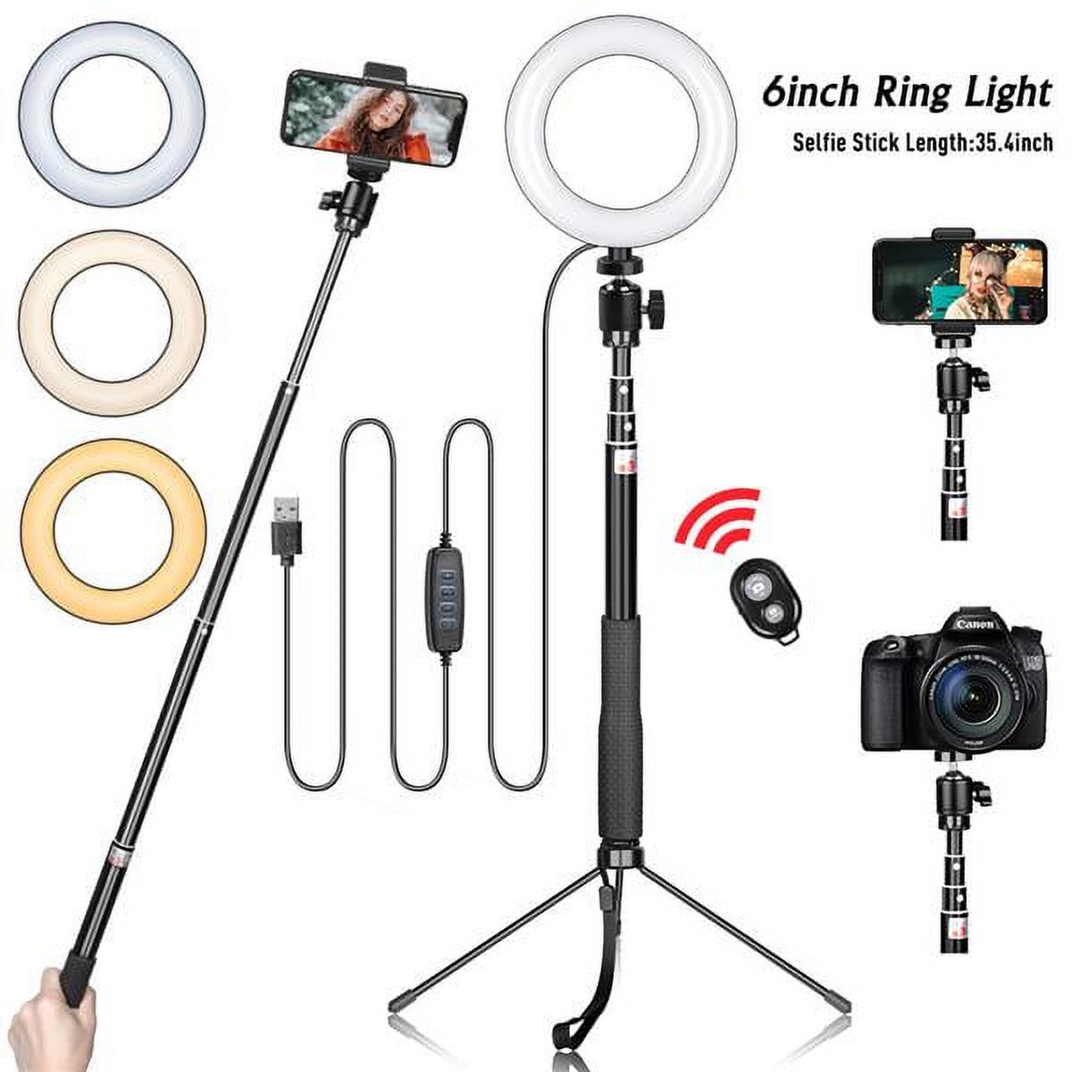 Kshioe 6 inch Ring Light with Gimbal Iron Metal Bracket Selfie Stick ...