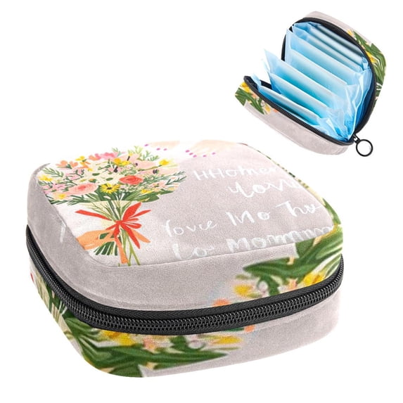 Mother's Day Sanitary Napkin Purse Sanitary Bags under Clothes Travel Pouch Ring Pouch Small Storage Bag for Sanitary Napkins - 4.7x6.6x6.6 in, Plush Fabric, Sponge