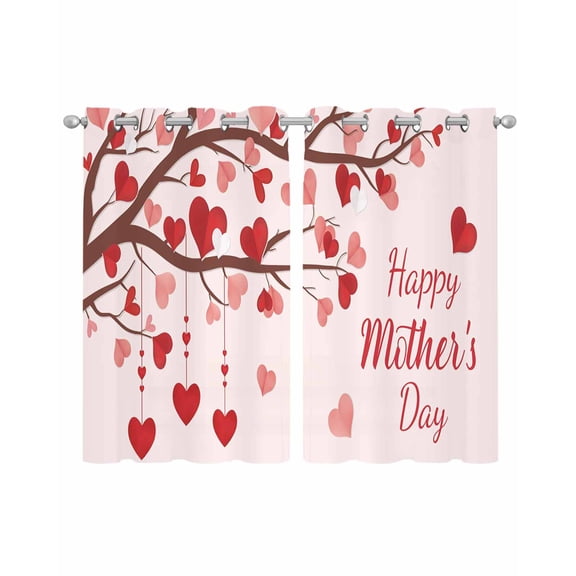 Mother's Day Sheer Curtains 39 Inch Length 2 Panels Set for Living Room/Bedroom, Romance Love Tree Branches Pink Kitchen Curtains Grommet Semi-Sheer Curtains Drapes Window Treatments 27.5"x39"x2