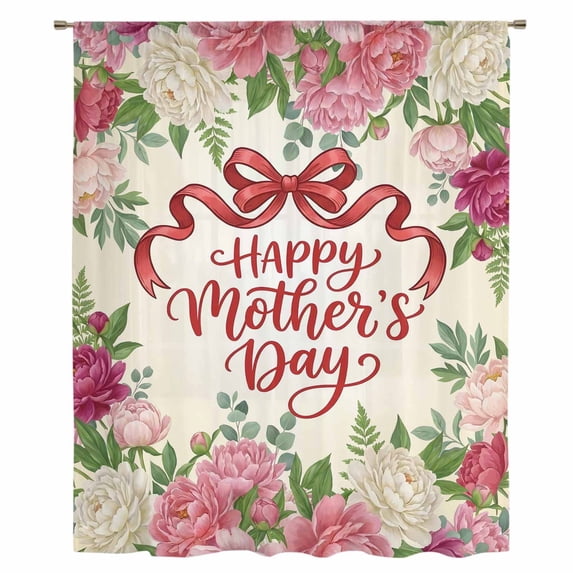 Mother's Day Sheer Curtains 96" Long, Pink Flowers Spring Floral Farmhouse Botanical Light Filering Curtains, Privacy Drapes Simi Floor to Veiling Curtain for Living Room Large Window Treatment
