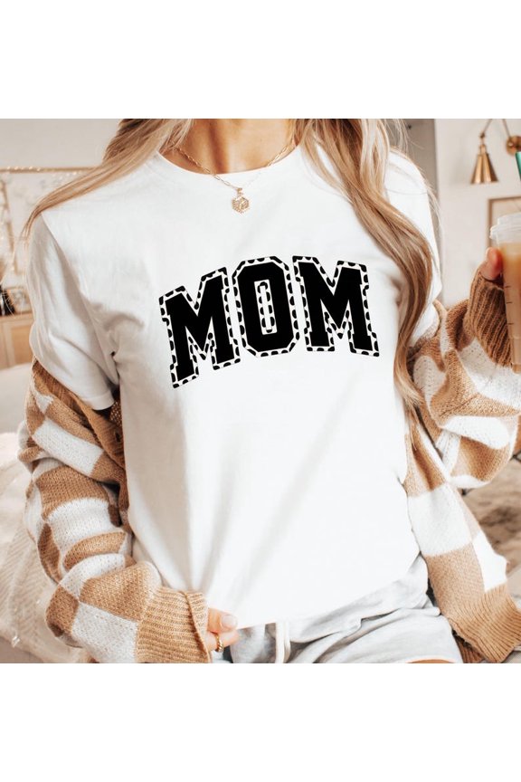 Mother's Day Shirt Modern Collegiate Cow Print Tee Gift For Moms Cow Lovers Mom Letter Tee Mom Print T-shirt Vector Style Shirt, Unisex Cotton T-Shirt, Size Sā5XL