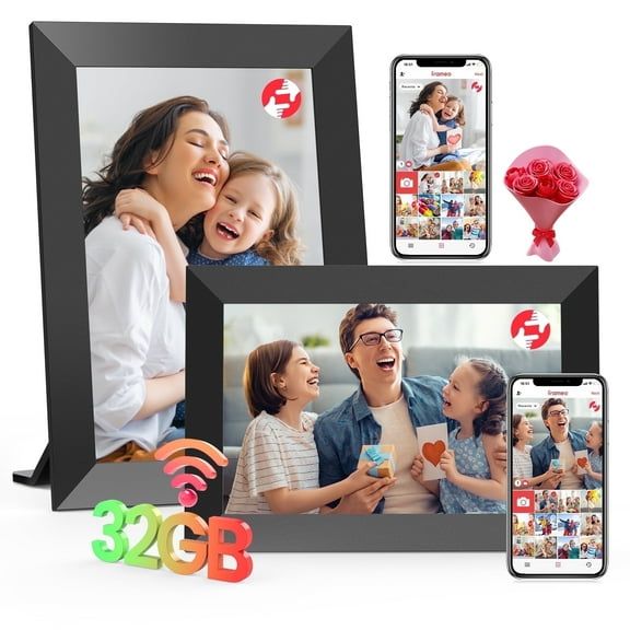 RICILAR Frameo WiFi Digital Picture Frames 2 Pack, 10.1 inch Electronic Photo Frames with IPS Touch Screen, 32GB Storage, Auto-Rotate, Wall Mountable, Ideal Gift Selection!