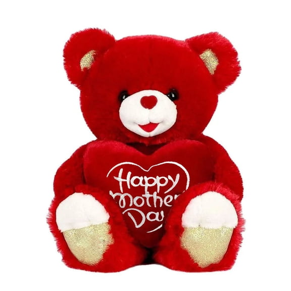 Mother’s Day Stuffed Bear with Heart, Soft Plush Teddy Bear Gift for Mom, Cozy Red and White Cuddly Toy, Sentimental Keepsake for Special Occasions