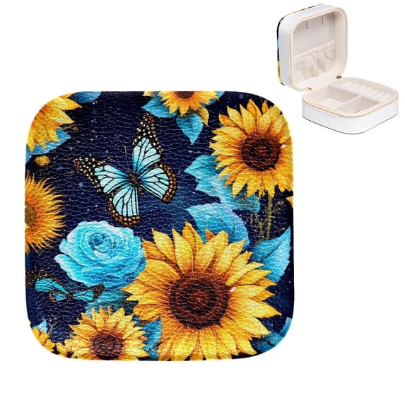 Mother's Day Sunflower Stylish Jewelry Box Organizer with Customizable Grids for Rings, Earrings, Bracelets - Compact Travel Case