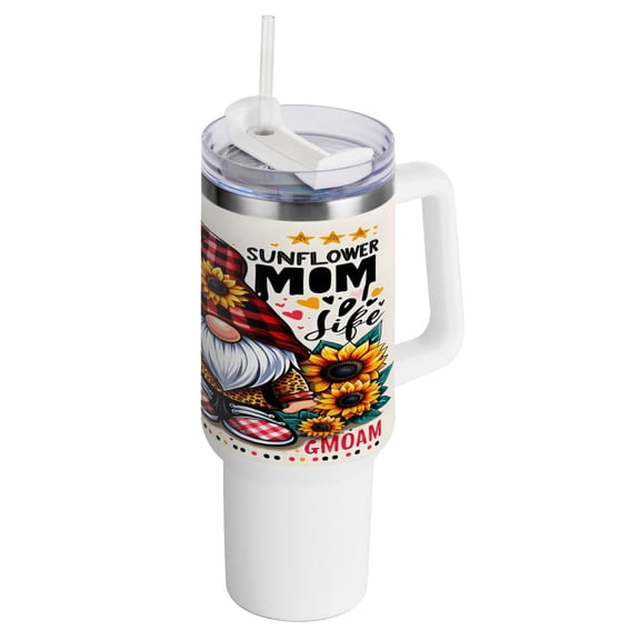 Mother's Day Sunflowers Gnome 40 oz Tumbler with Handle InsulatedTravel MugLid Straw Leak Proof Steel Vacuum Water Bottles Glasses Fits in Car Cup Holder