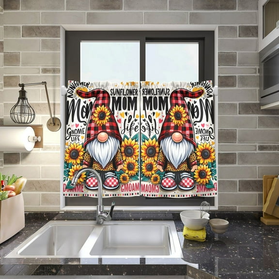 Mother's Day Sunflowers Gnome Kitchen Curtains Half Tier Curtain 2 Rod Pockets Bathroom Bedroom Cupborad Living Room 27"x24"