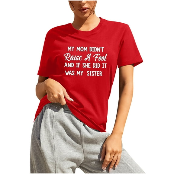 Mother's Day T Shirts Women's Graphic Letter Print Short Sleeve Cotton Tees Summer Cute Crew Neck Loose Tops (M, Red 1)