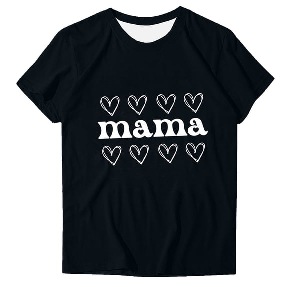Mother's Day T Shirts Womens Clothes Fun Love Mama Print Soft Modal Short Sleeve Tee Summer Holiday Tops Gifts for Mom (L, Black 07)