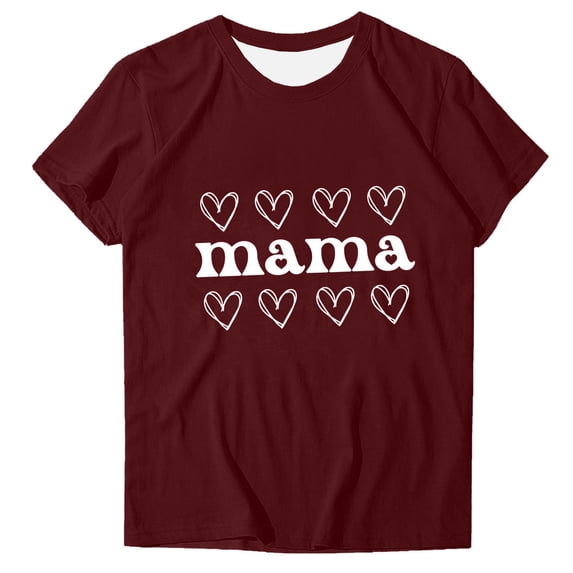 Mother's Day T Shirts Womens Clothes Fun Love Mama Print Soft Modal Short Sleeve Tee Summer Holiday Tops Gifts for Mom (L, Wine 07)
