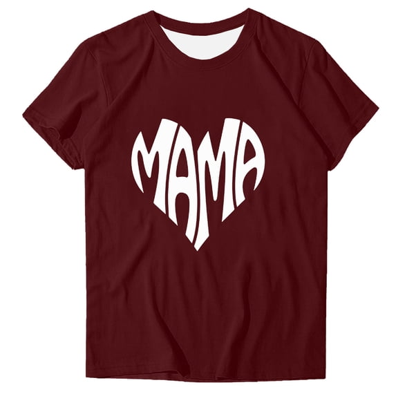 Mother's Day T Shirts Womens Clothes Fun Love Mama Print Soft Modal Short Sleeve Tee Summer Holiday Tops Gifts for Mom (S, Wine 02)