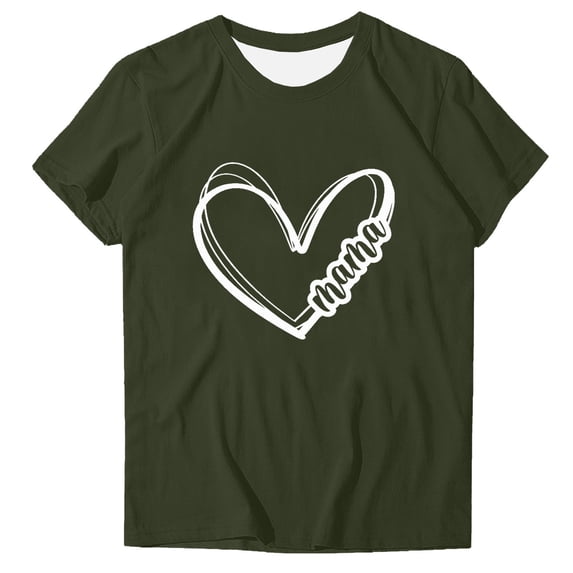Mother's Day T Shirts Womens Clothes Fun Love Mama Print Soft Modal Short Sleeve Tee Summer Holiday Tops Gifts for Mom (XL, Army Green 10)
