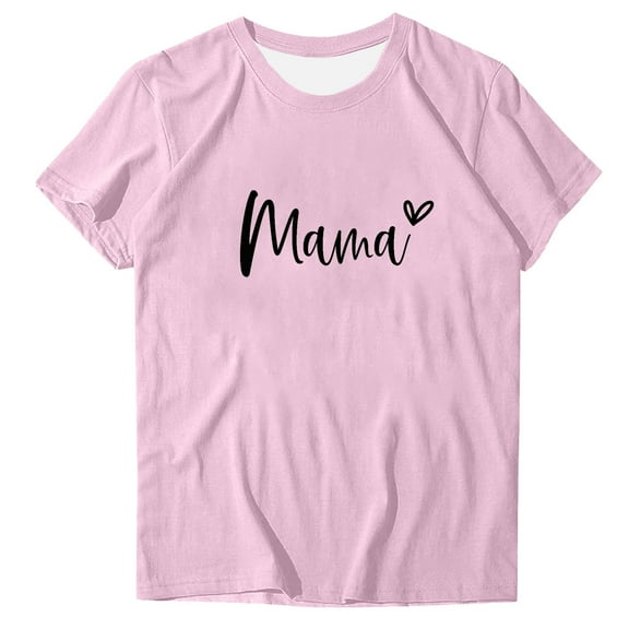 Mother's Day T Shirts Womens Clothes Fun Love Mama Print Soft Modal Short Sleeve Tee Summer Holiday Tops Gifts for Mom (XL, Pink 03)