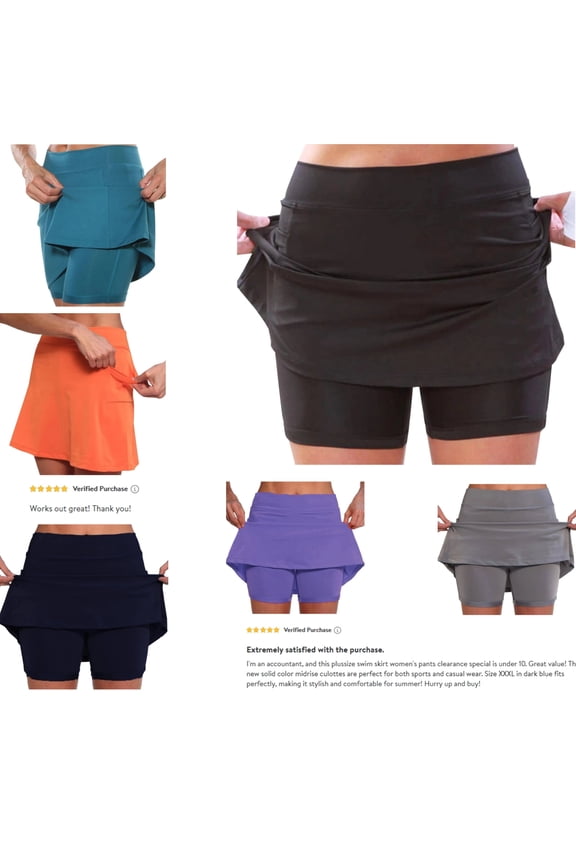 Mother's Day Tawop Athletic Skort Swim Skirt Black Pants for Women New Solid Color Mid-Waist Skirt Pants Sports Casual Shorts Bottoming Skirt Pants Black 6