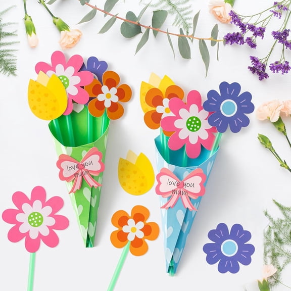 Mother's Day & Teacher Appreciation Craft Kit - 12Pcs Non-Toxic Flower Bouquet DIY Set, Pre-Assembled STEM Classroom Activity for Kids Ages 6-12, Spring Home School Art Project