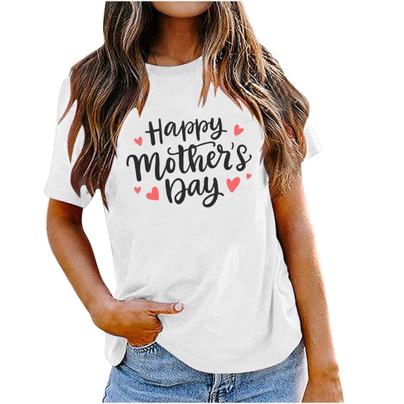 Mother's Day Tees Women's Graphic Short Sleeve Shirts Letter Print Cute Crew Neck Casual Summer Loose Tops (XL, White 1)